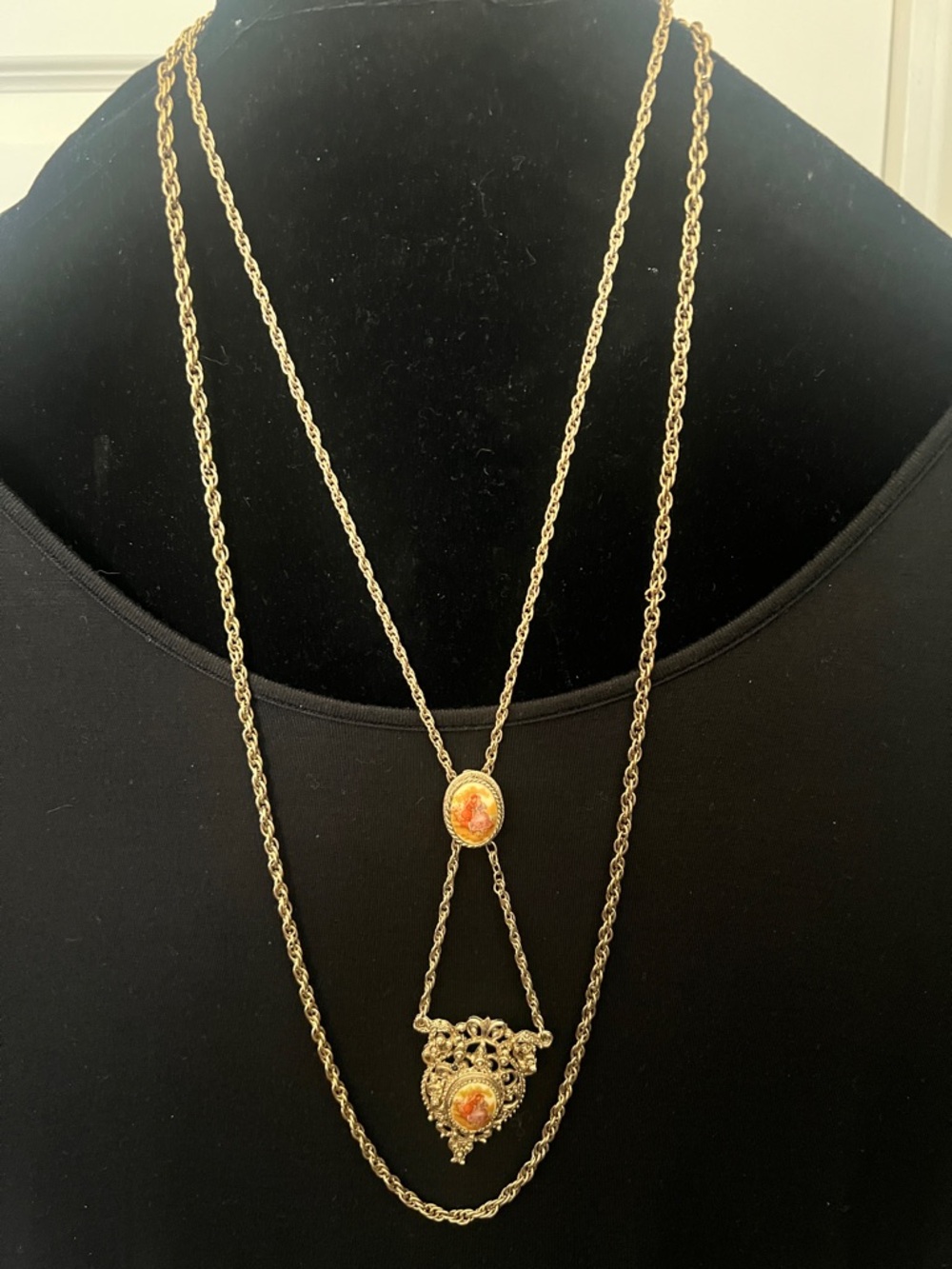 Vintage Fragonard Lovers-Gold -Toned Layered Necklace with two pendants